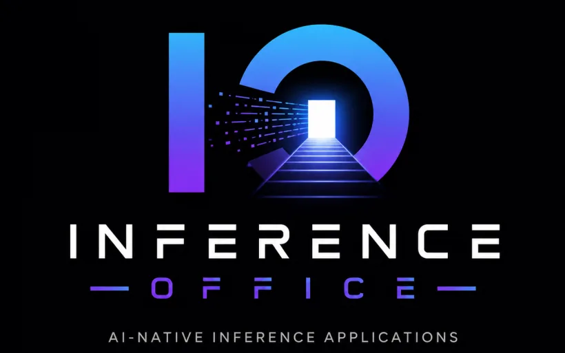 InferenceOffice — the IO mark, a doorway of light opening onto an inference-native workspace